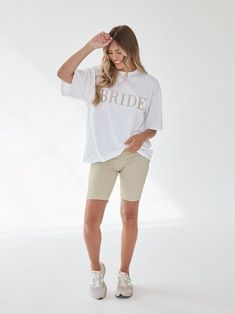 Our statement BRIDE tee is the result of timeless development into a staple silhouette. Made from our structured heavy weight 100% cotton jersey, the relaxed boxy fit promised comfort and style. Designed with every bride-moment in mind, this piece is essential to your wedding aesthetic. From daytime errands to partying with your girls, the statement BRIDE embroidered tee is so versatile, you can wear with anything, anywhere. Shop the matching shorts here: https://www.etsy.com/uk/listing/12220552 Bride To Be Tshirt, Champagne Embroidery, Bride T Shirt, Bride Tshirt, Bride Tee, Hen Party Outfits, Bride Sweatshirt, Bachelorette Party Outfit, Bridesmaid Shirts