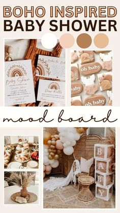 a collage of photos with baby shower items