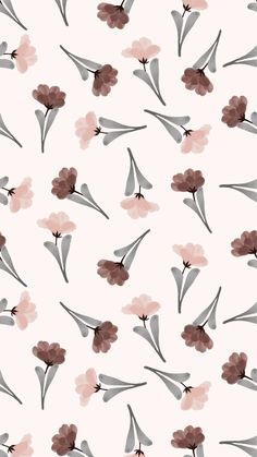 a white background with pink and grey flowers on it