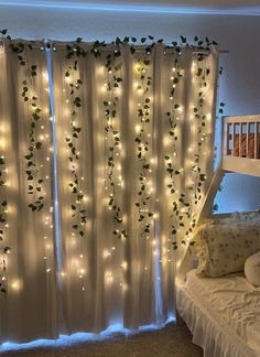 Curtain Fairy Lights Bedroom Wall, Bedroom Decor Ideas Lights, Wedding Curtain Decoration, White Curtains With Fairy Lights, Fairy Lights Couch, Lights Around Mirror Bedrooms, Twinkle Fairy Lights, Twinkle Light Curtains, Curtain Vine Lights