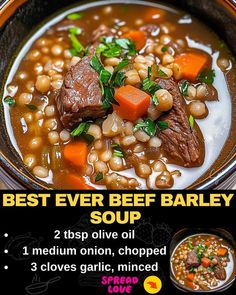 Best Ever Beef Barley Soup Instant Pot Beef Barley Soup Recipes, Stove Top Beef Barley Soup, Best Beef Barley Soup Recipes Stovetop, Beef Stew With Barley, Beef Barley Stew In Crockpot, Best Beef Barley Soup Recipes, Quick Barley Recipes, Mushroom Beef Barley Soup, Beef And Barley Soup Instant Pot