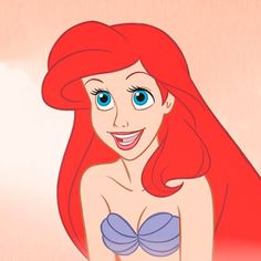 ariel from the little mermaid with blue eyes and long red hair, smiling at the camera