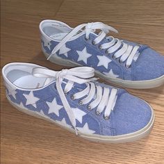 Saint Laurent Blue Star Low-Top Sneakers - Worm Once In Perfect Condition. Only Signs Of Wear On Bottom (Extremely Minimal, As Mentioned These Were Worn Once) Size 35.5 Saint Laurent Shoes, Star Sneakers, Blue Star, Womens Shoes Sneakers, Low Top, Top Sneakers, Saint Laurent, Shoes Sneakers, Color Blue