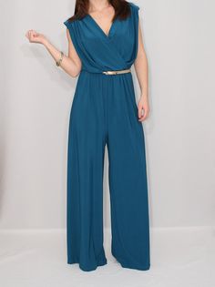 Women Jumpsuit Wrap Top Palazzo Jumper Maxi in Teal Blue on Etsy, $49.00 Palazzo Jumpsuit, Women Jumpsuit, Wideleg Pants, Wide Leg Jumpsuit, Wrap Top, Door Design, Teal Blue, Jumpsuits For Women, Jumper