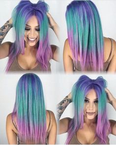 Hip Hairstyles, Dreamy Hairstyles, Purple And Green Hair, Color Melts, Color Melt, Rainbow Hair Color, Beautiful Hair Color, Fun Hair