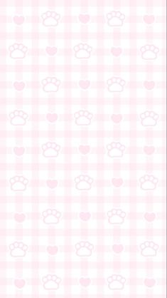 a white and pink wallpaper pattern with hearts, paw prints and other things on it