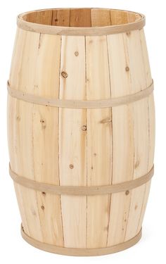 a wooden barrel is shown on a white background