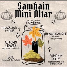 Mini Mabon Altar, Samhain Altar In A Jar, Fall Alter Ideas Witch, Mabon Altar In A Jar, Mabon Mini Altar, Mini Altar Ideas, Mabon Altar Ideas, Mabon Alter, Mabon Activities