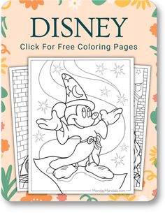 the disney coloring page with an image of a cartoon character in front of flowers and leaves