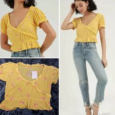 This Beauty Is New, With Tags. Yellow Cotton Spring Tops, Yellow Cotton Tops For Spring, Casual Yellow Top For Spring, Yellow Cropped Tops For Spring, Casual Yellow Spring Top, Mustard Casual Top For Spring, Mustard Cotton Top For Spring, Mustard Cotton Tops For Spring, Casual Mustard Top For Spring