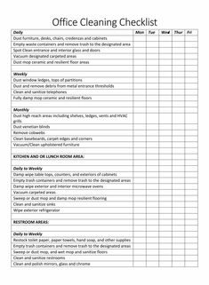 an office cleaning checklist is shown in this image