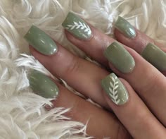 40 Olive Green Nails That Are All The Hype Right Now! - The Catalog Safe Green Acrylic Nails, Sage Green Short Nails Design, Green Fingernail Designs, Olive Short Nails, Gel Nail Green Colors, Sage Gel Nail Designs, Nail Designs Vines, Nail Ideas With Leaves, Nail Art Designs Sage Green