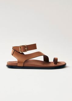 Myles Tan Leather Sandals | ALOHAS Brown Leather Flats, Tan Leather Sandals, Toe Ring Sandals, Brown Leather Sandals, Walking Sandals, Leather Slippers, Samoa, Seychelles, Sierra Leone