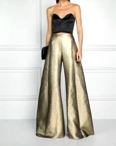 Gold Night Dress, Color Pants, Solid Color Pants, Leisure Fashion, Mode Inspo, Fashion Seasons, Mode Inspiration, Pants Trousers, Indian Outfits