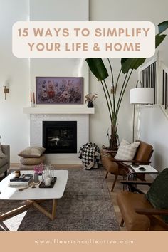 a living room filled with furniture and a fire place in the middle of the room