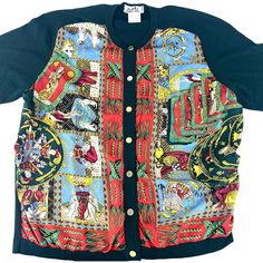 Material: 100% Wool & 100% Silk Condition: Very Good (Used) Wear: Extremely Minor Button Scratches Size: Medium 6803 Tarot Card Print, Vintage Tarot Cards, Vintage Tarot, Card Print, Vintage Hermes, Silk Wool, Wool Cardigan, Tarot Card, Silk Printing