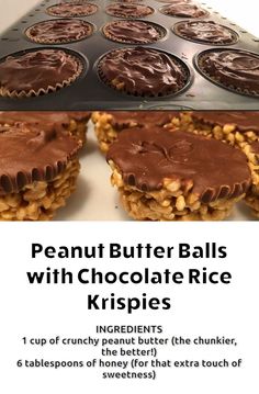 peanut butter balls with chocolate rice krispies in a muffin tin on a counter