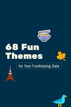 the book cover for 8 fun themes for your fund raising galaa, featuring birds and an eiffel tower