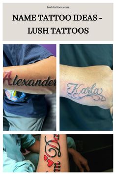 four different tattoos with names on them and the words name tattoo ideas - lush tattoos