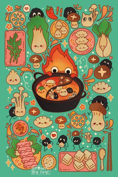 a poster with many different food items in the shape of an animal and other animals