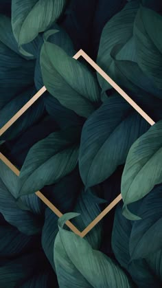 green leaves with gold geometric frame on them