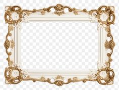 an ornate white and gold frame on a transparent background