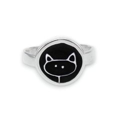 An adorable black cat ring made with enamel and sterling silver. This handmade ring uses sterling silver and enamel that has been fired at 1400 degrees in a kiln. Available in whole sizes 6 through 9. Made to last a lifetime! Shipped as a gift using first class mail with no receipt and in a cute box. To see my entire store go here:  https://www.etsy.com/shop/marmar To see my gemstone and modern store go here: https://www.etsy.com/shop/marmarModern To see my pewter and glass store go here: https: Silver Sterling Enamel Ring With Black Enamel, Silver Sterling Enamel Ring With Black Detail, Glass Store, Modern Store, Vitreous Enamel, Cat Ring, Cute Box, Funky Jewelry, Enamel Ring