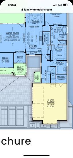 the floor plan for this home is shown in blue and yellow, with an additional living area