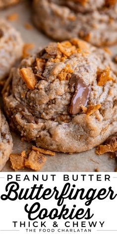 peanut butter butterfingered cookies are stacked on top of each other