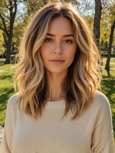 Different Hair Layer Styles, Light Medium Brown Hair With Highlights, Shag Bayalage Hair, Mild Layers Haircut, Choppy Textured Layers, Medium Length Hair Styles Balayage, Hair Cuts Women Medium Length, Mid Length Hairstyles Oval Face, Medium Length Hair With Subtle Layers