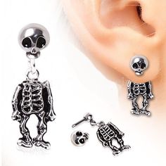 Pair of 316L Surgical Steel Two-Piece Skeleton Dangle Earrings | Fashion Hut Jewelry Piercing Lobe, Skeleton Body, Cute Skeleton, Skeleton Earrings, Skeleton Head, Diamond Cluster Earrings, Geode Earrings, The Skeleton, Dangly Earrings