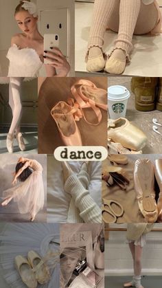 there is a collage of pictures with ballet shoes