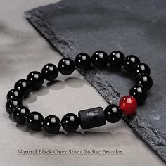 Black Symbolic Jewelry With 8mm Beads, Symbolic Black Bracelet Jewelry, Black Symbolic Bracelet Jewelry, Tropical Astrology, Black Agate Stone, Element Fire, Gift Ide, The Four Elements, Signs Of The Zodiac