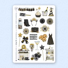 a sticker sheet with various items on it, including hats and other things to wear