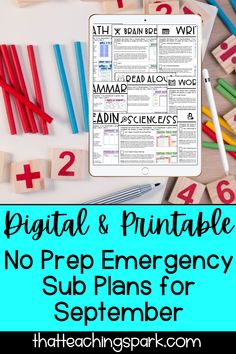 an image of printable no prep emergency sub plans for the month of november with text overlay that reads digital and printable