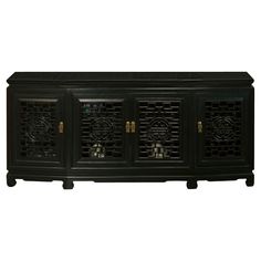 Black Rosewood Longevity Design Bench Cabinet Mafia House, Asian Coffee Table, Longevity Symbol, Living Room Sideboard, Asian Cabinet, Gothic Living Room, Chinese Sideboard, Gothic Kitchen, Lattice Wall