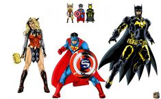 three different versions of superheros and their costumes