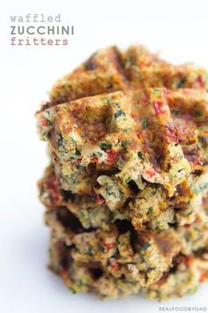 a stack of waffled zucchini fritters sitting on top of each other