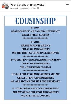 a blue poster with the words cousinship on it