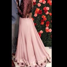 Reception / Wedding Party Lehenga Will Full Sleeve Copper Sequin Top With Beaded Back Tie And Flowers Skirt. Party Lehenga, Flower Skirt, Reception Wedding, Sequin Top, Size 6 Dress, Pink Brown, Full Sleeve, Lehenga, Wedding Reception