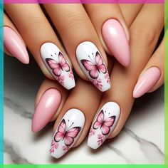 Elegant Butterfly Nails, Nail Design Butterfly, Butterfly Wing Nails, Nail Designs Butterfly, Nail Art Papillon, Pink Butterfly Nails, Detailed Butterfly, Nails Butterfly