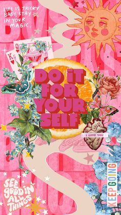 a poster with the words pot for your self and flowers in front of pink background