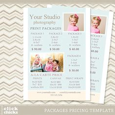 two photoshopped on the front and back of a price sheet for baby photography