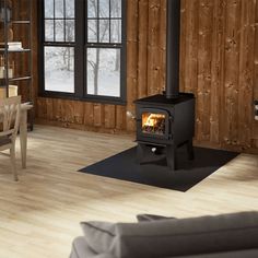 a wood burning stove in a living room