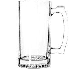 a large glass mug with a handle