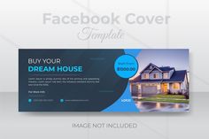 a real estate facebook cover with a house in the background and an advertise for it