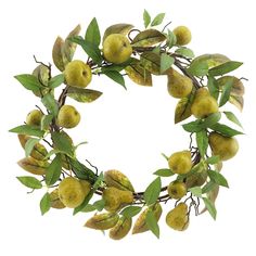 a wreath made out of pears and leaves