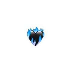 a blue and black heart with flames coming out of it's center piece on a white background