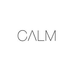 the word calm written in black on a white background