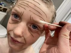 Old Age Makeup for Kids | Mama Moose Old Grandma Makeup, Kid Old Lady Costume, Old Lady Halloween Costume For Kids, Old Lady Diy Costume, Old People Costume For Kids, How To Paint Wrinkles On Face, 100 Days Old Man, Grandma Costume Makeup, Diy Old Man Costume For Kids Boys